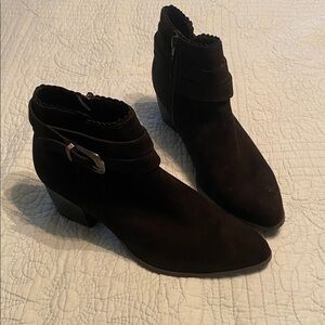 St. John's Bay Suede Ankle Boots with Silver Buckle